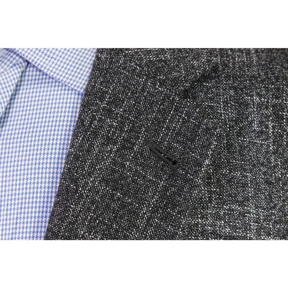 Armani Collezioni Black Silver Wool Bamboo 1-Btn Sportcoat Blazer 46L
